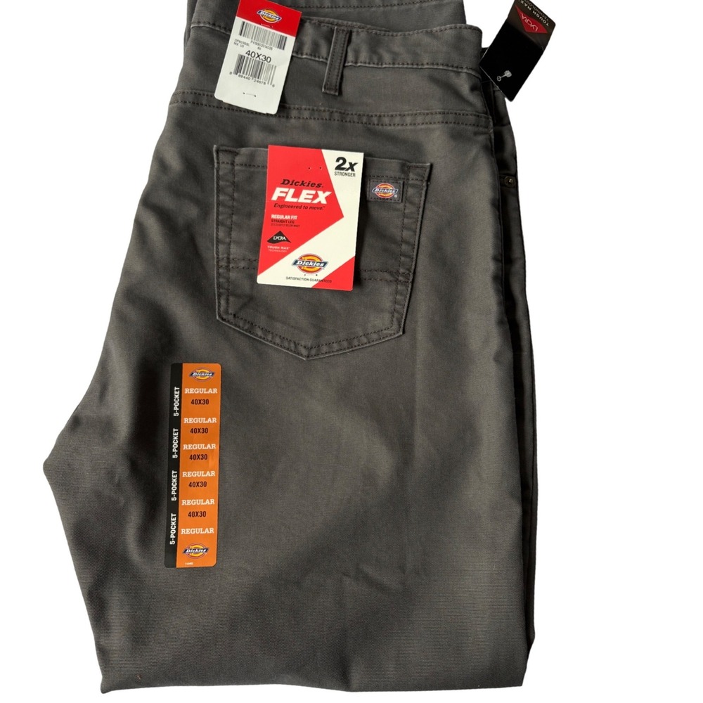 Dickies Flex Regular Fit Straight Leg Pants Mens 40x30 Charcoal Grey DP803SS NWT - Picture 2 of 11